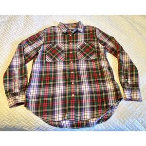 Lauren Ralph Lauren Women's Cotton Madras Plaid Shirt Red Multicolor Large